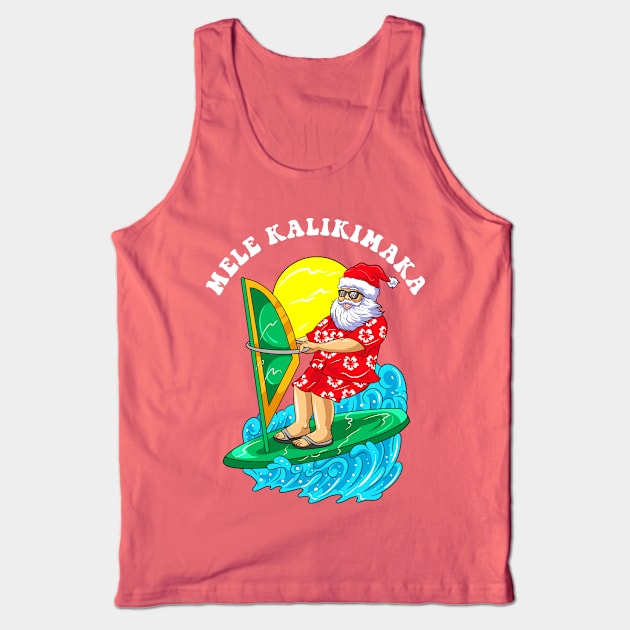 Mele Kalikimaka Santa Wind Surfing Christmas In July Tank Top by E